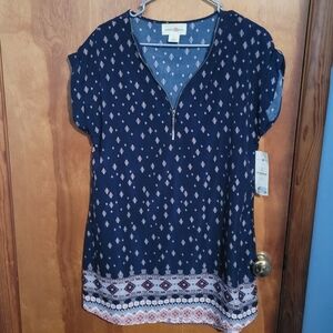 Wishful Park Navy and White Patterned Blouse